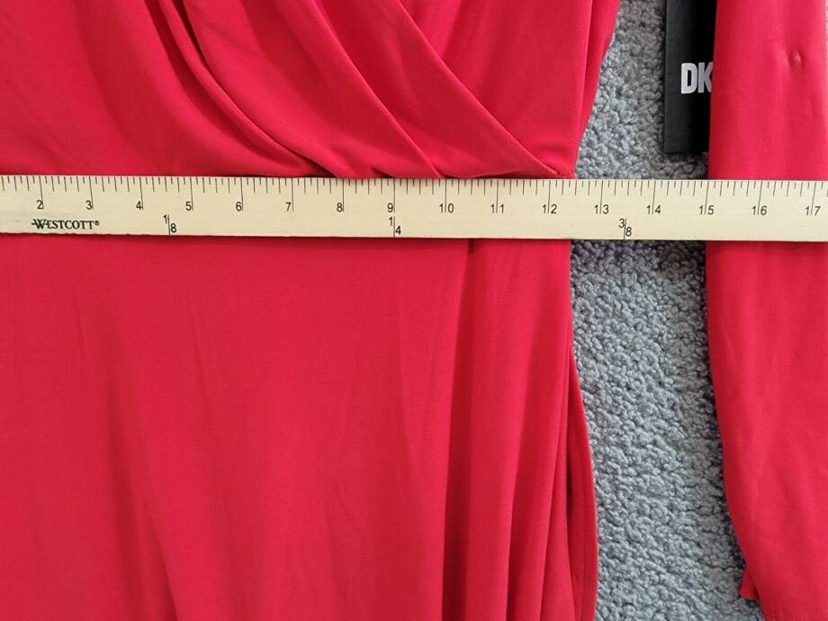 DKNY Long-Sleeve Belted Faux-Wrap Dress Women's 10 Scarlet Collared Zip Closure
