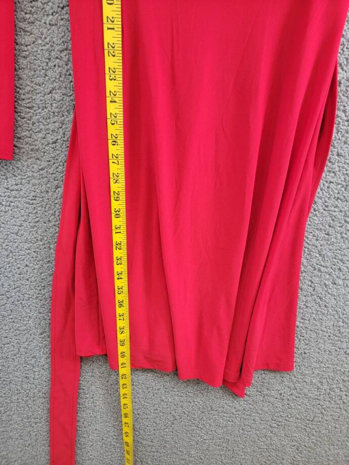 DKNY Long-Sleeve Belted Faux-Wrap Dress Women's 10 Scarlet Collared Zip Closure