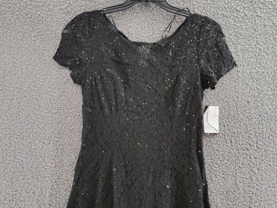SLNY Sequined Lace Midi Dress Women's 6 Black Back Zip Closure Short Sleeve
