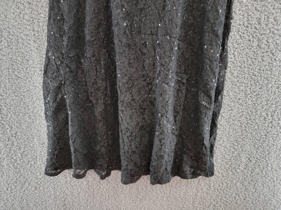 SLNY Sequined Lace Midi Dress Women's 6 Black Back Zip Closure Short Sleeve