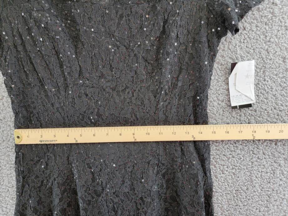 SLNY Sequined Lace Midi Dress Women's 6 Black Back Zip Closure Short Sleeve