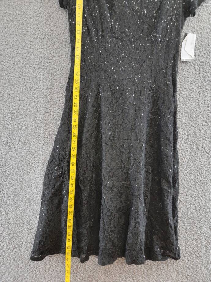 SLNY Sequined Lace Midi Dress Women's 6 Black Back Zip Closure Short Sleeve