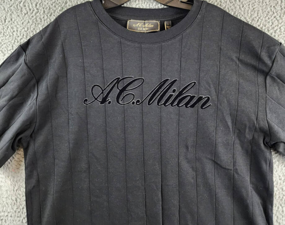A.C. Milan Monochrome Graphic T-Shirt Men's L Black Crewneck Short Sleeve