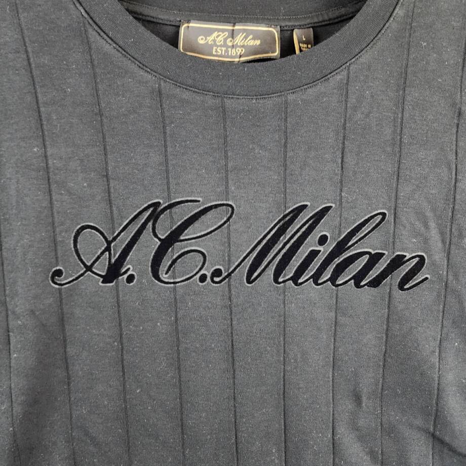 A.C. Milan Monochrome Graphic T-Shirt Men's L Black Crewneck Short Sleeve