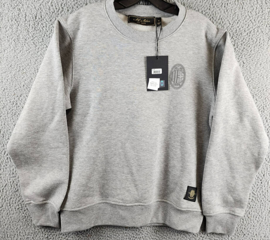 A.C Milan Logo Sweatshirt Men's M Gray Heather Embroidered Long Sleeve Pullover
