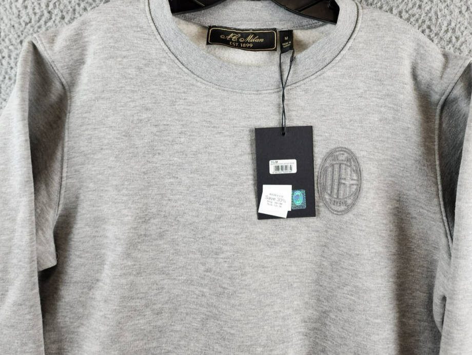 A.C Milan Logo Sweatshirt Men's M Gray Heather Embroidered Long Sleeve Pullover