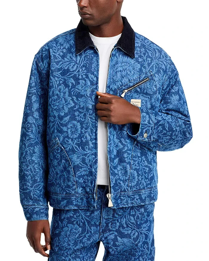 Roy Roger's x Dave's New York Zip Front Lasered Denim Jacket Men's M Blue L/S