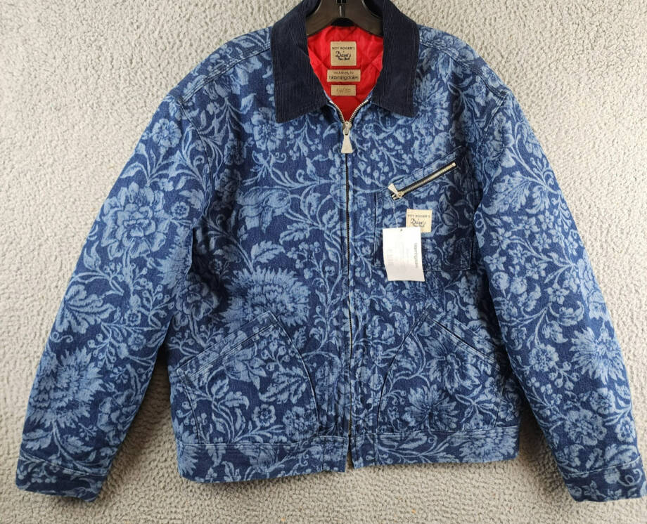 Roy Roger's x Dave's New York Zip Front Lasered Denim Jacket Men's M Blue L/S