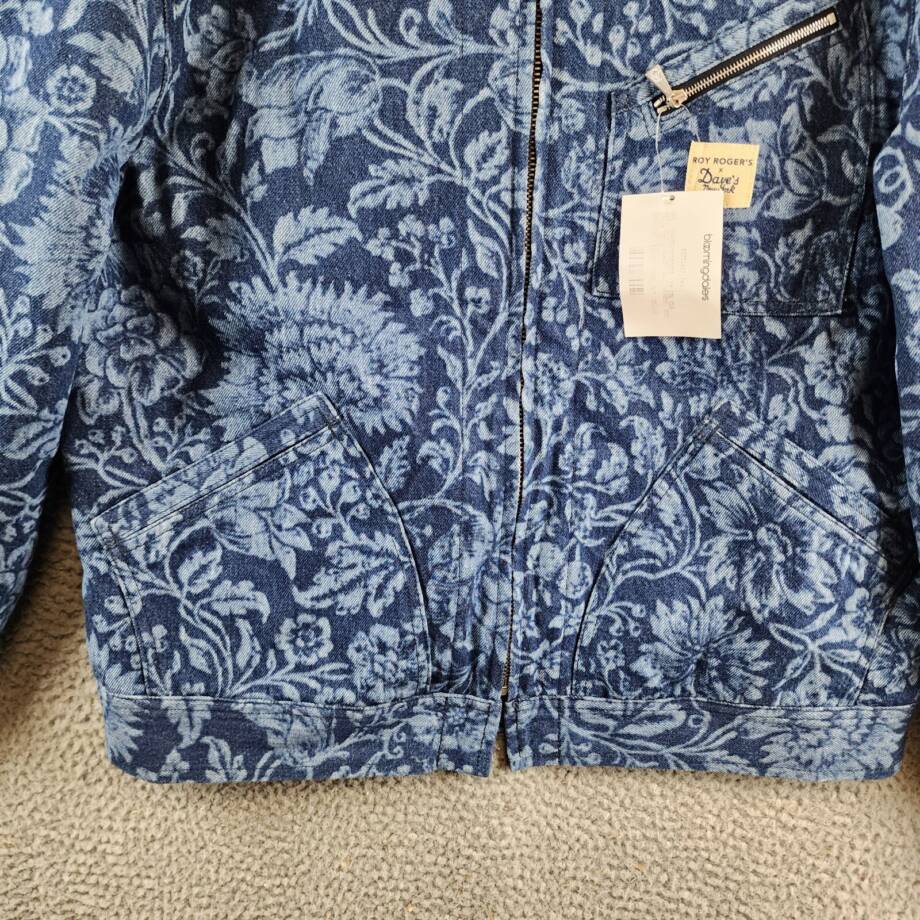 Roy Roger's x Dave's New York Zip Front Lasered Denim Jacket Men's M Blue L/S
