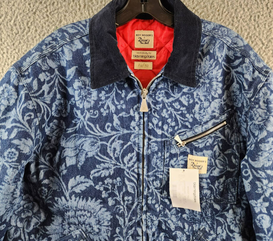 Roy Roger's x Dave's New York Zip Front Lasered Denim Jacket Men's M Blue L/S