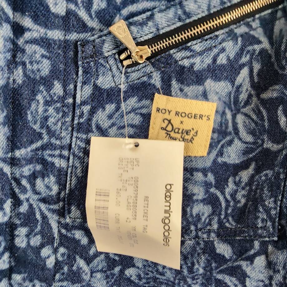 Roy Roger's x Dave's New York Zip Front Lasered Denim Jacket Men's M Blue L/S