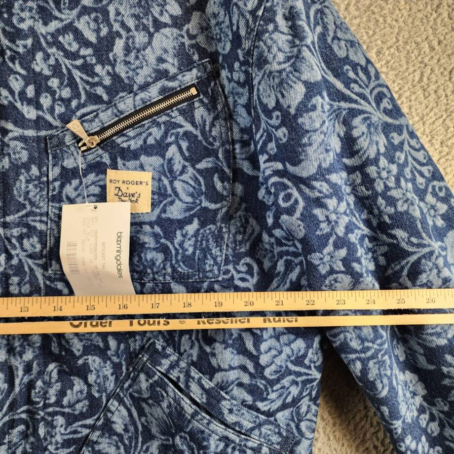 Roy Roger's x Dave's New York Zip Front Lasered Denim Jacket Men's M Blue L/S