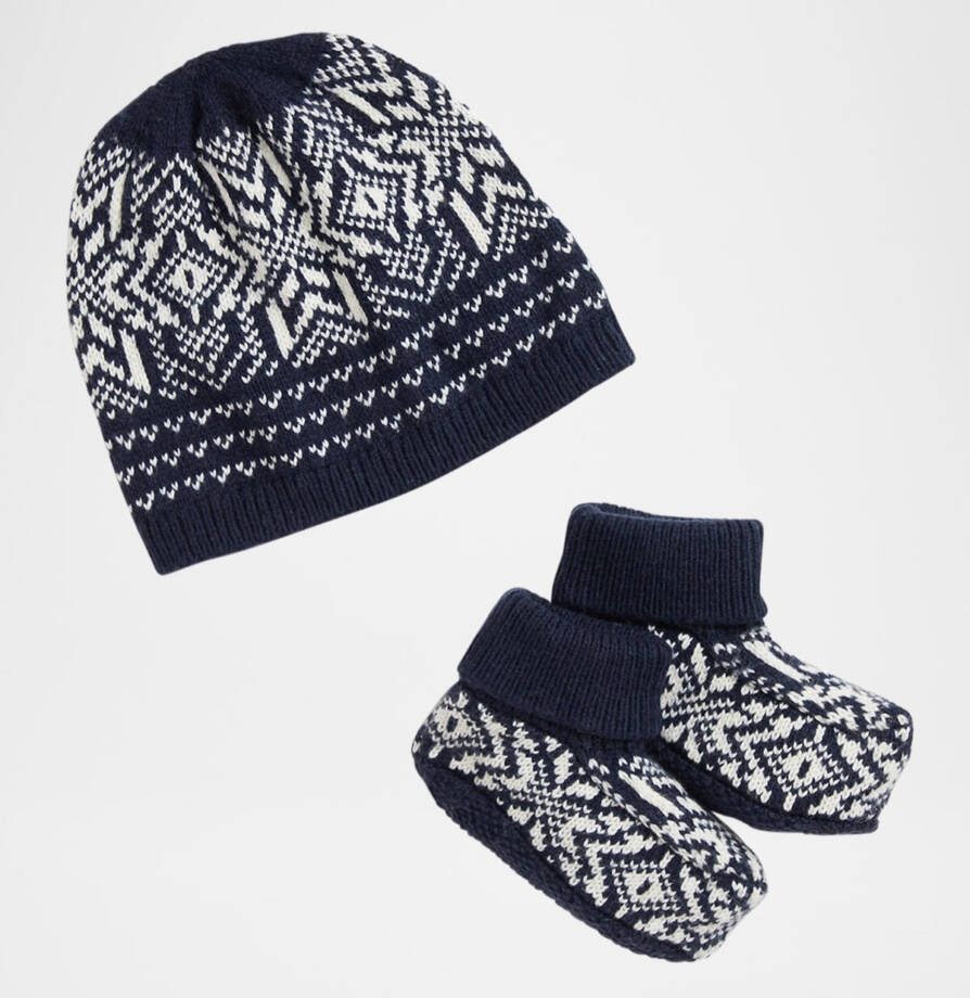 Polo Ralph Lauren 2-Pc Snowflake Knit Beanie & Booties Set Baby Boy's 5M-9M Navy