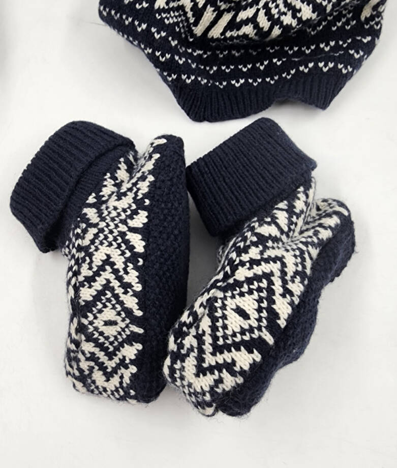 Polo Ralph Lauren 2-Pc Snowflake Knit Beanie & Booties Set Baby Boy's 5M-9M Navy