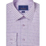 David Donahue Trim Fit Dobby Check Dress Shirt Men's 15 32/33 Lilac/Blue L/S