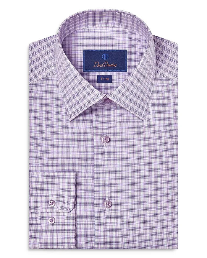 David Donahue Trim Fit Dobby Check Dress Shirt Men's 15 32/33 Lilac/Blue L/S