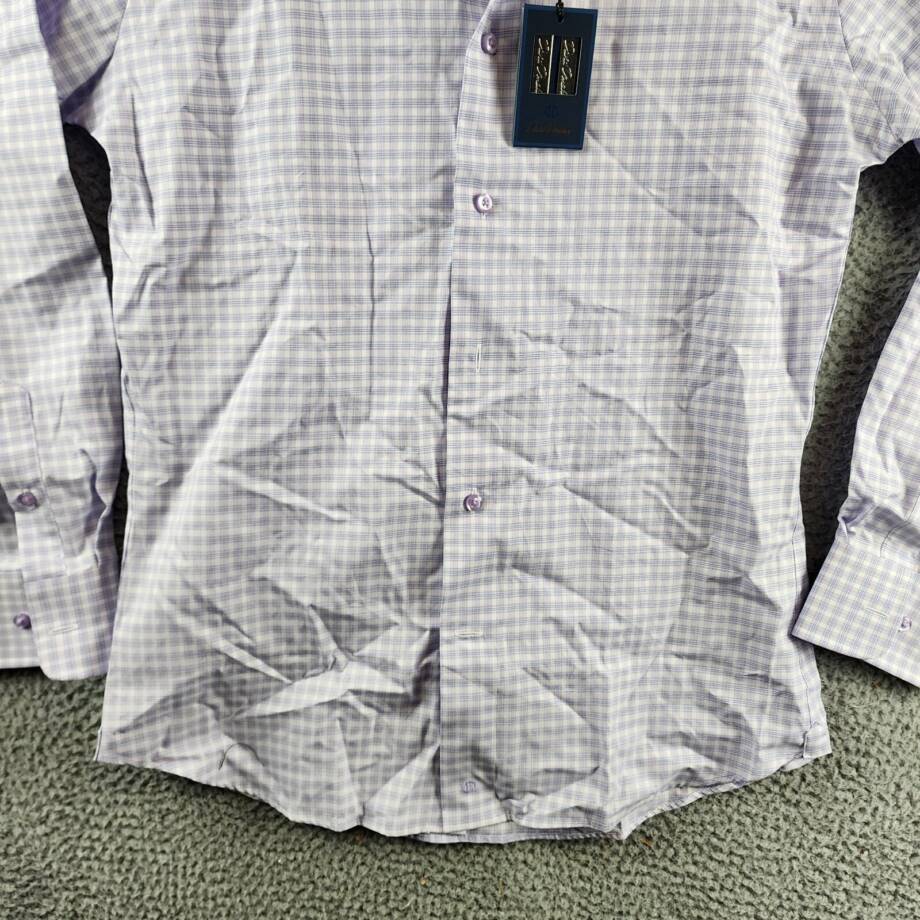 David Donahue Trim Fit Dobby Check Dress Shirt Men's 15 32/33 Lilac/Blue L/S