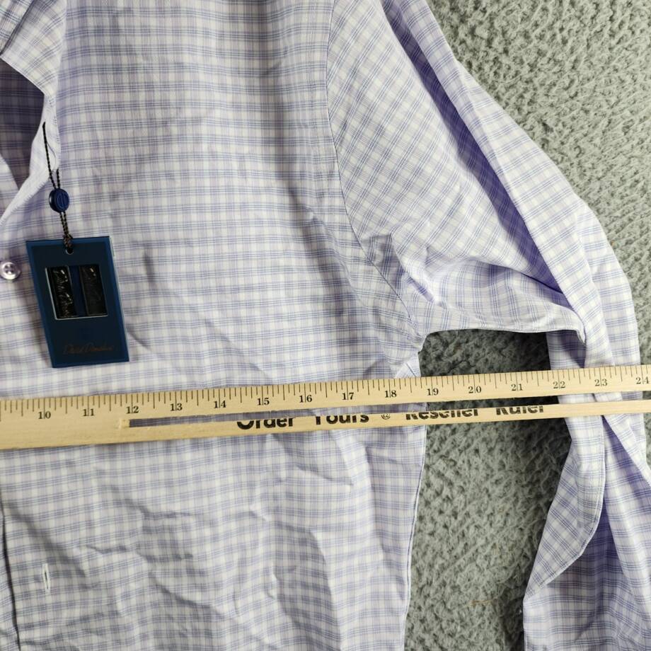 David Donahue Trim Fit Dobby Check Dress Shirt Men's 15 32/33 Lilac/Blue L/S