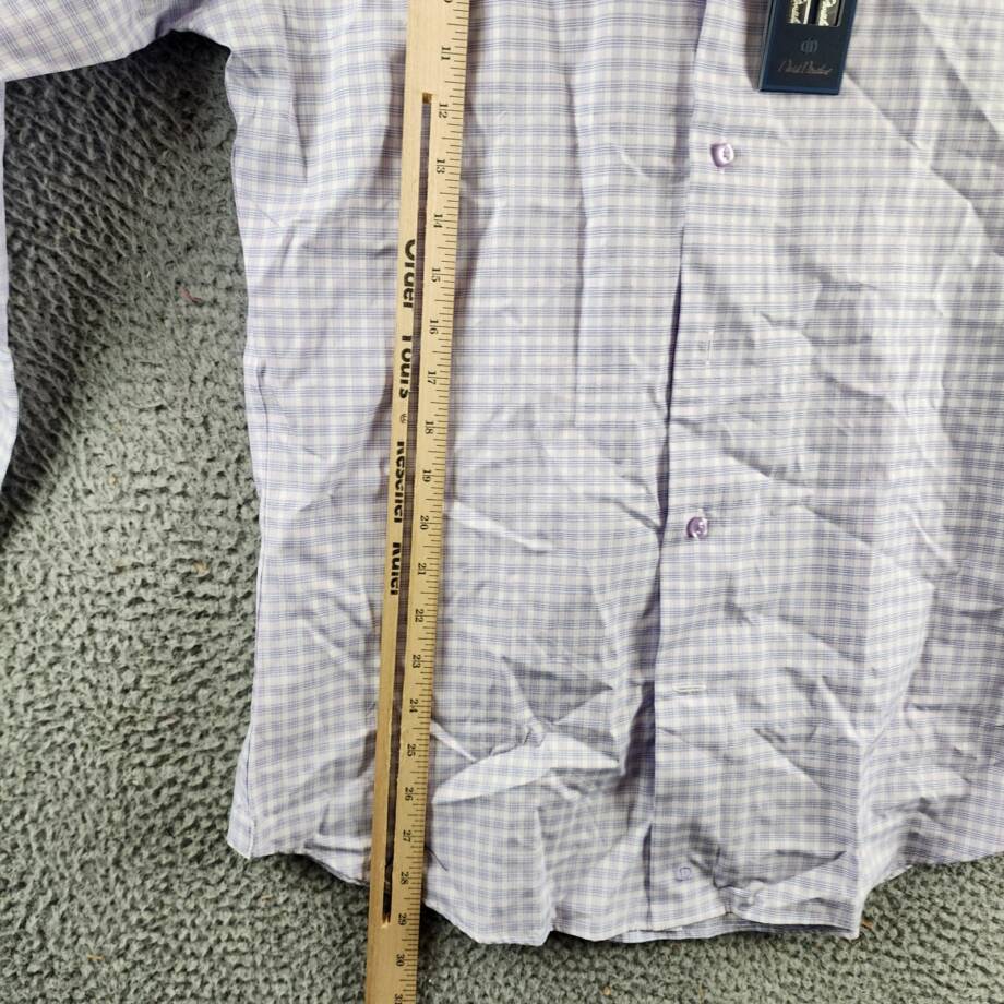 David Donahue Trim Fit Dobby Check Dress Shirt Men's 15 32/33 Lilac/Blue L/S