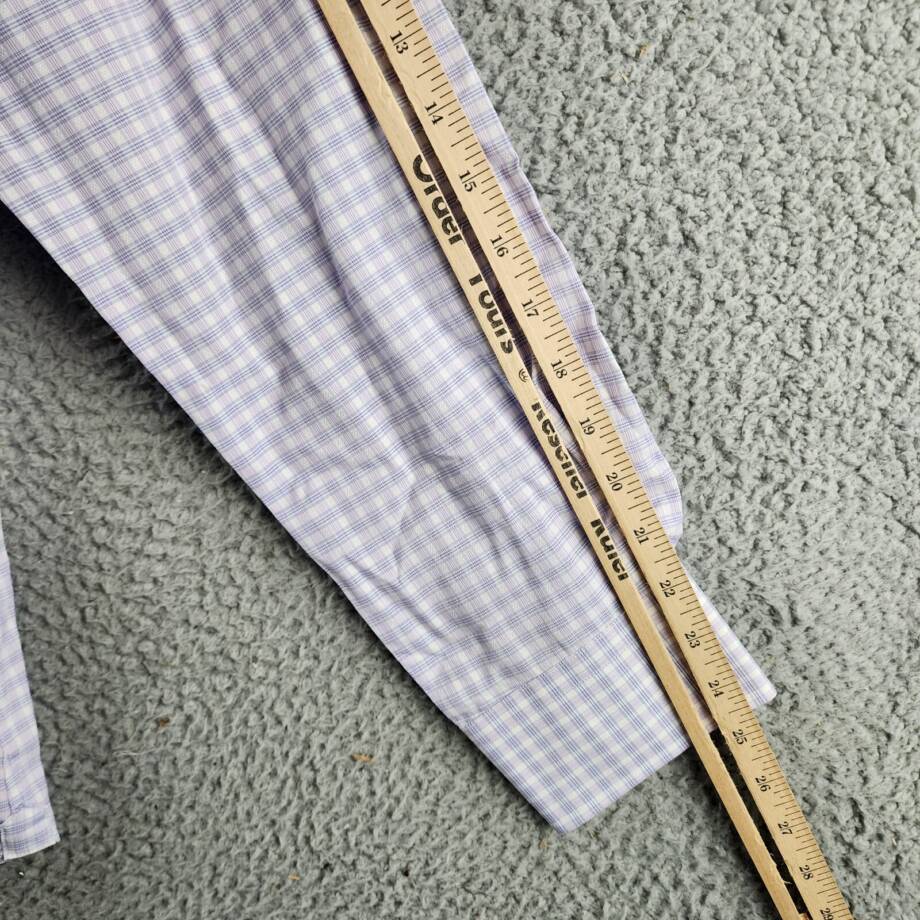 David Donahue Trim Fit Dobby Check Dress Shirt Men's 15 32/33 Lilac/Blue L/S