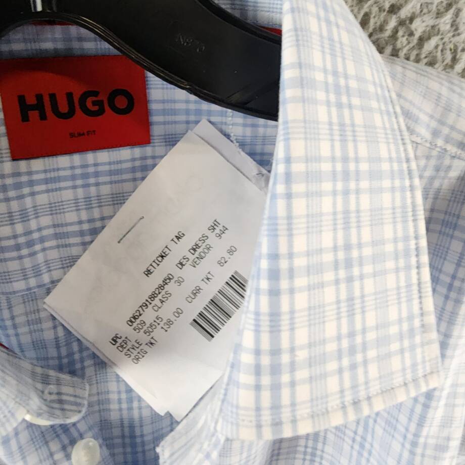 HUGO by Hugo Boss Kenno Slim-Fit Dress Shirt Men's 39 15.5 Light Pastel Blue L/S