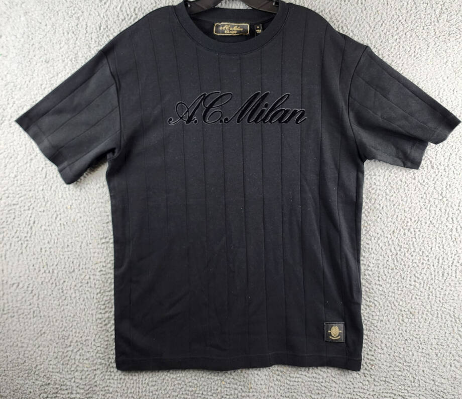 A.C. Milan Monochrome Graphic T-Shirt Men's M Black Crewneck Short Sleeve
