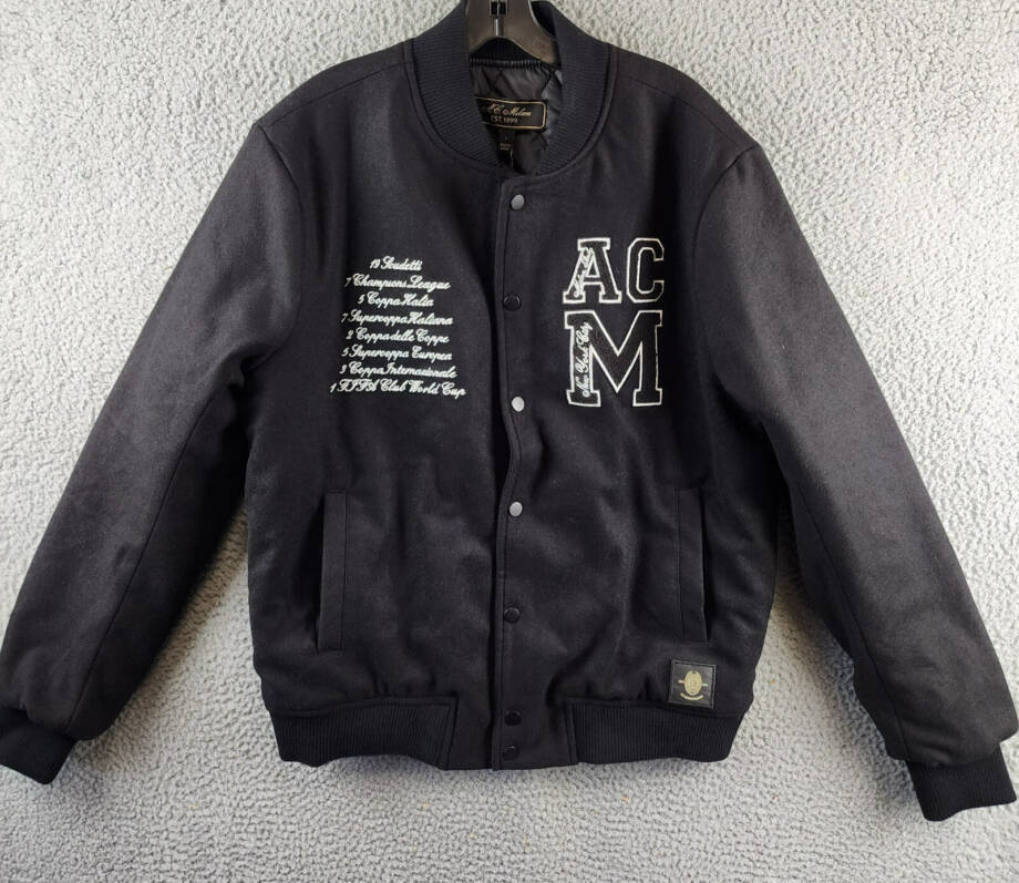 A.C MILAN Wool Blend Embroidered 1899 Coach Jacket Men's L Black Snap Front L/S