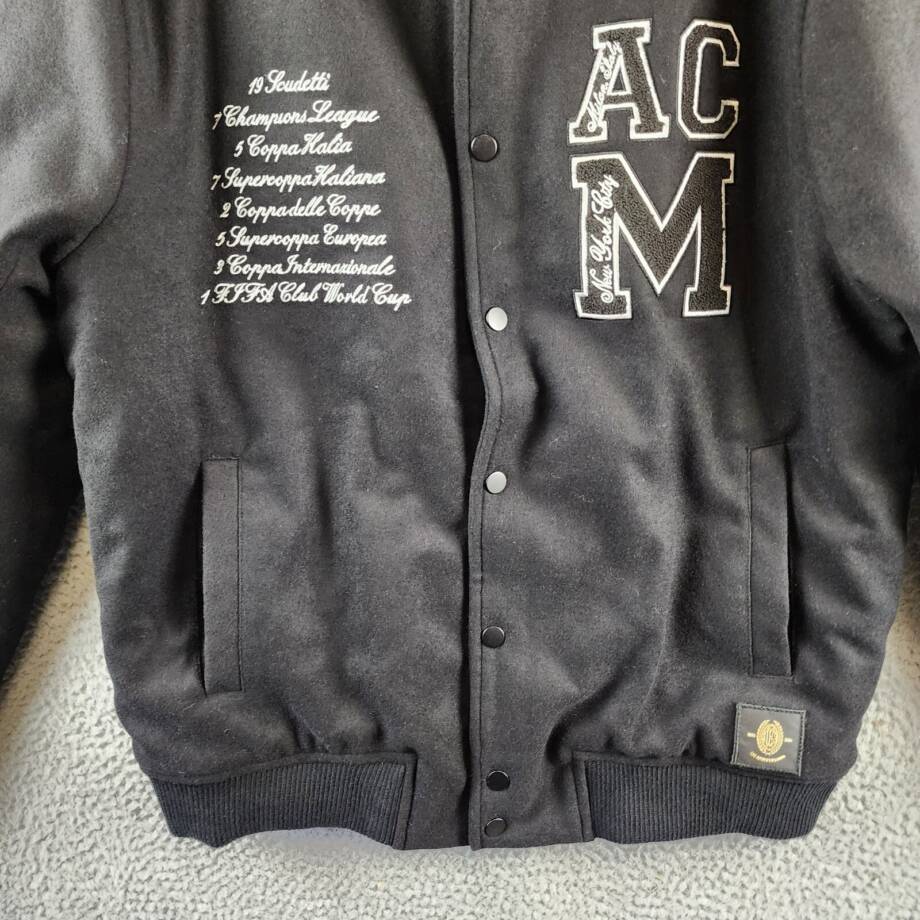 A.C MILAN Wool Blend Embroidered 1899 Coach Jacket Men's L Black Snap Front L/S