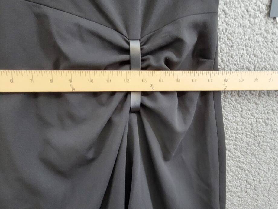 DKNY Puff-Sleeve Ruched Dress Women's 12 Black Round Neck Back Zip Closure S/S
