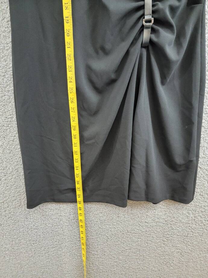 DKNY Puff-Sleeve Ruched Dress Women's 12 Black Round Neck Back Zip Closure S/S
