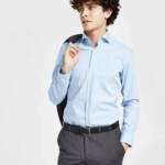 HUGO by Hugo Boss Slim Fit Solid Dress Shirt Men's 38 15 Light Blue Long Sleeve
