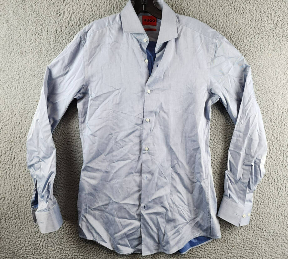 HUGO by Hugo Boss Slim Fit Solid Dress Shirt Men's 38 15 Light Blue Long Sleeve