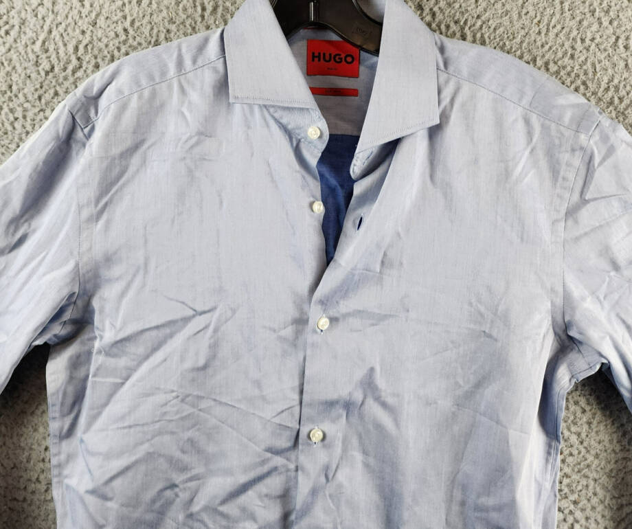 HUGO by Hugo Boss Slim Fit Solid Dress Shirt Men's 38 15 Light Blue Long Sleeve