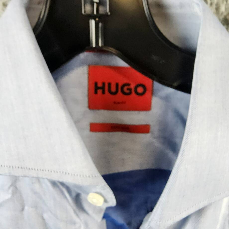 HUGO by Hugo Boss Slim Fit Solid Dress Shirt Men's 38 15 Light Blue Long Sleeve