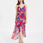 Siena Floral Print Sleeveless High-Low Maxi Dress Women's 8 Red Multi Back Zip