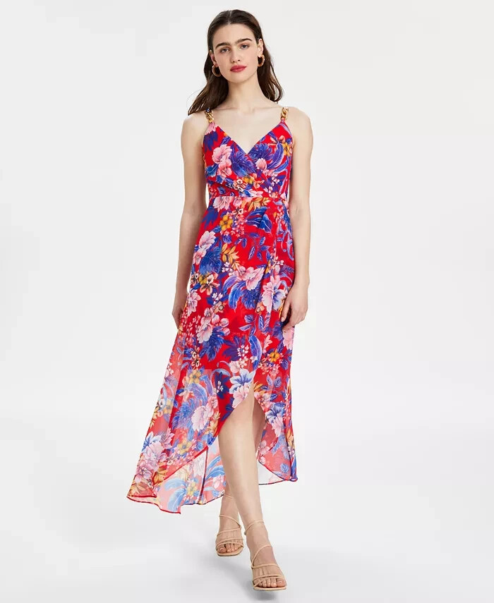 Siena Floral Print Sleeveless High-Low Maxi Dress Women's 8 Red Multi Back Zip
