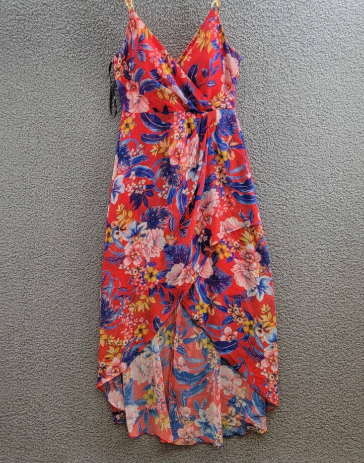 Siena Floral Print Sleeveless High-Low Maxi Dress Women's 8 Red Multi Back Zip