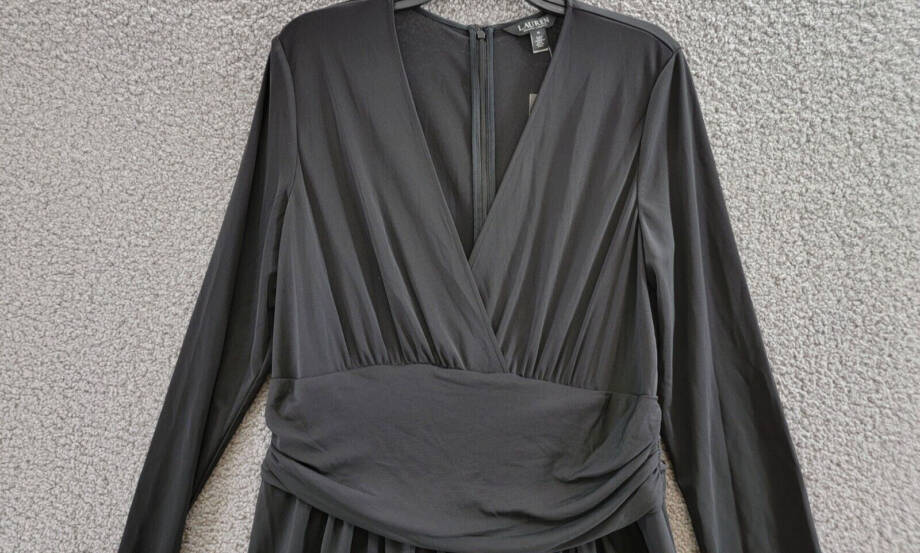 Lauren Ralph Lauren Ruched Stretch Jersey Surplice Dress Women's 16 Black Zip Up
