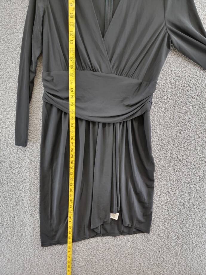Lauren Ralph Lauren Ruched Stretch Jersey Surplice Dress Women's 16 Black Zip Up