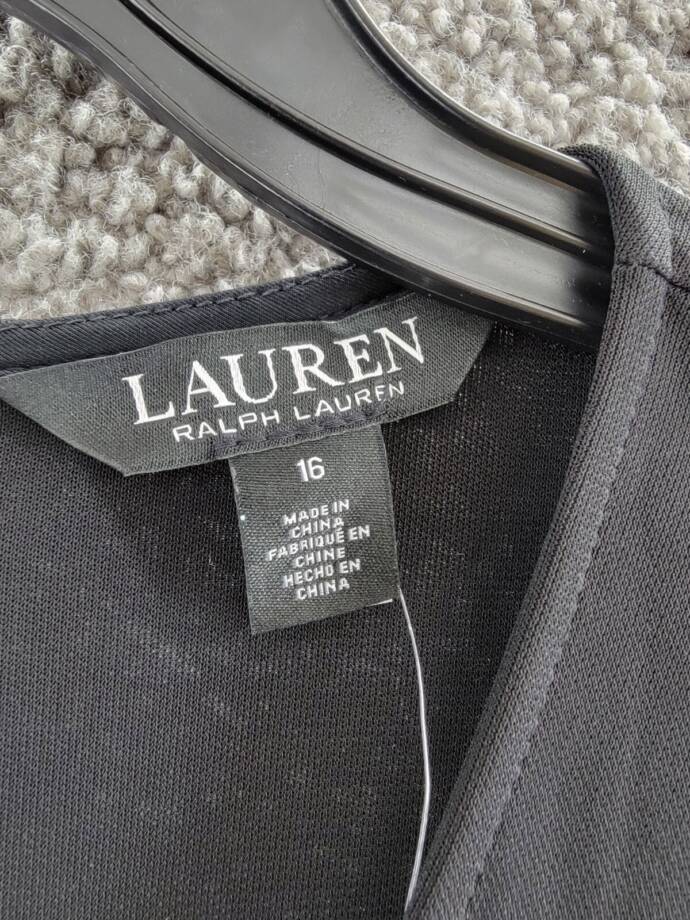 Lauren Ralph Lauren Ruched Stretch Jersey Surplice Dress Women's 16 Black Zip Up