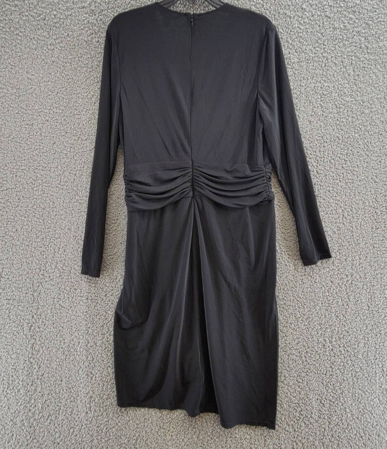 Lauren Ralph Lauren Ruched Stretch Jersey Surplice Dress Women's 16 Black Zip Up