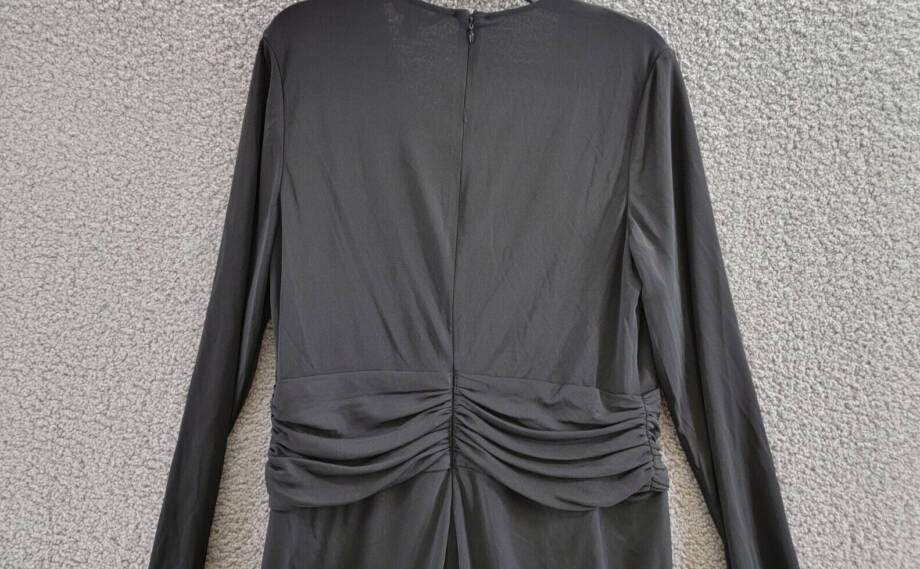 Lauren Ralph Lauren Ruched Stretch Jersey Surplice Dress Women's 16 Black Zip Up