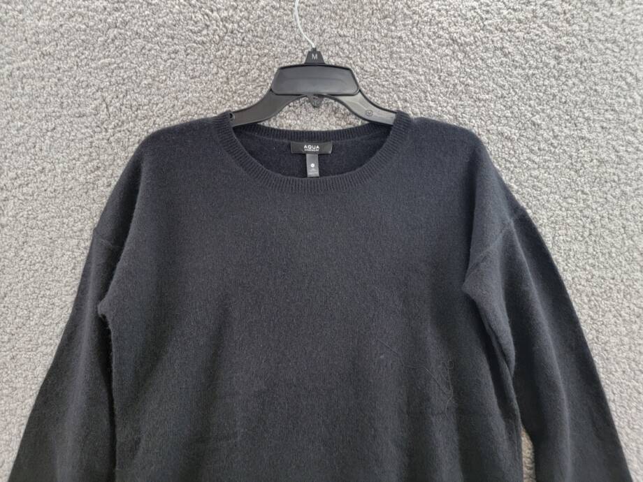 AQUA Cashmere High Low Cashmere Sweater Women's S Black Crew Neck Long Sleeve