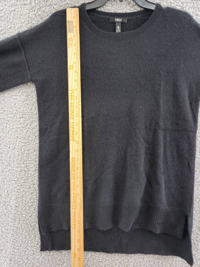 AQUA Cashmere High Low Cashmere Sweater Women's S Black Crew Neck Long Sleeve