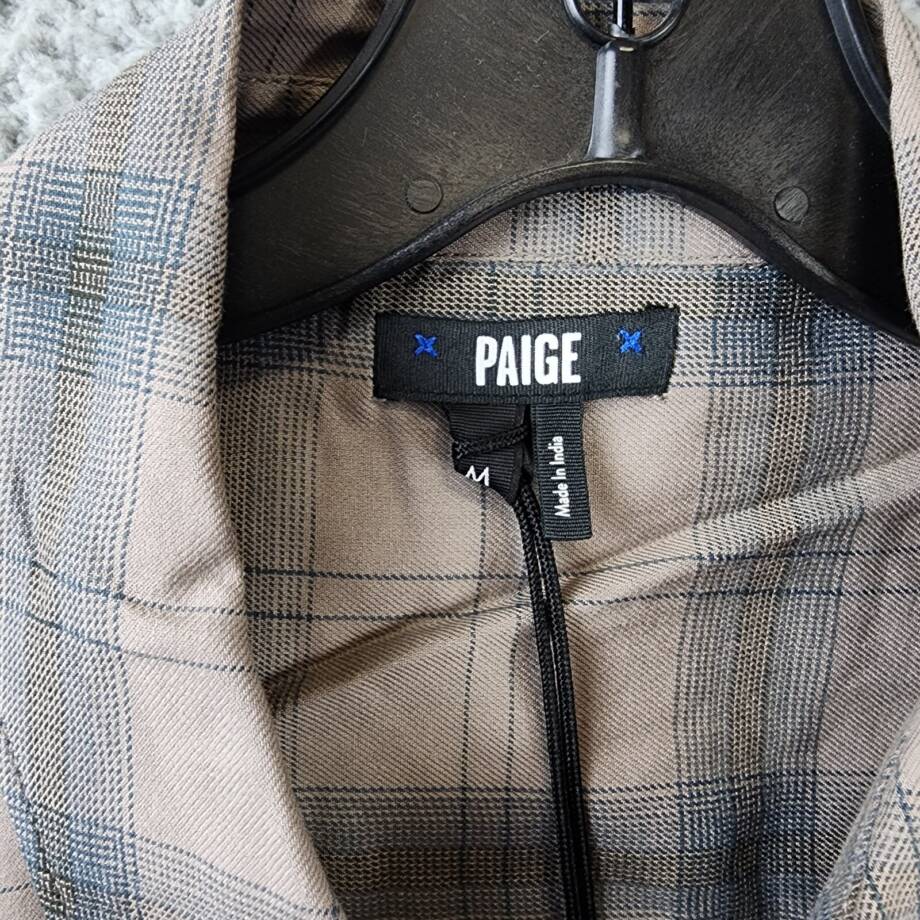 PAIGE Everett Plaid Flannel Long Sleeve Button-up Shirt Men's Medium Oak Sky