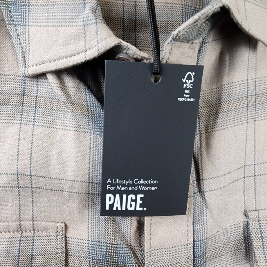 PAIGE Everett Plaid Flannel Long Sleeve Button-up Shirt Men's Medium Oak Sky