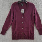 C by Bloomingdale's Cashmere Grandfather Cardigan Women's S Heather Burgundy L/S