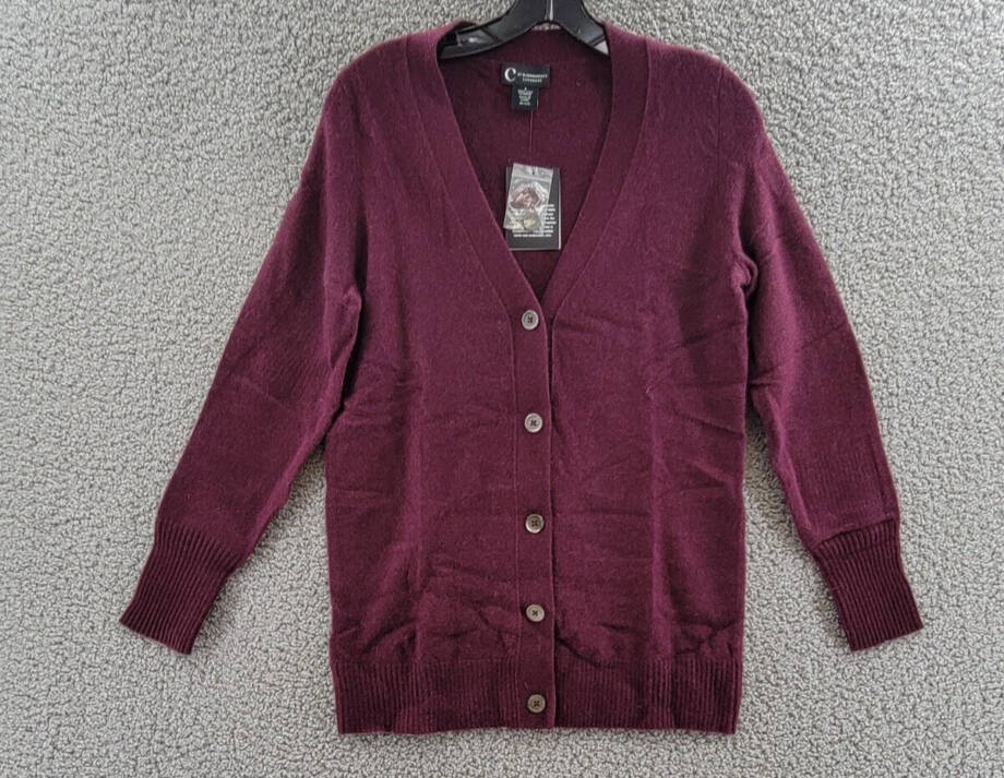 C by Bloomingdale's Cashmere Grandfather Cardigan Women's S Heather Burgundy L/S