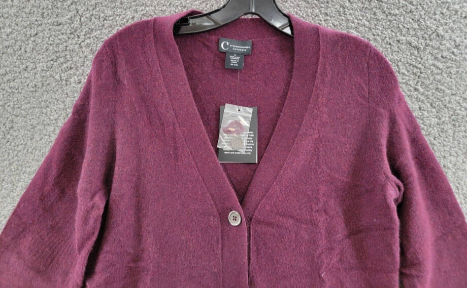 C by Bloomingdale's Cashmere Grandfather Cardigan Women's S Heather Burgundy L/S