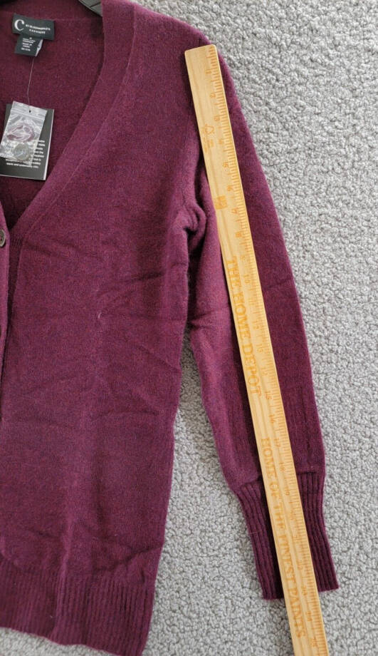 C by Bloomingdale's Cashmere Grandfather Cardigan Women's S Heather Burgundy L/S